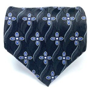 For Nordstrom By JZ Richards Black Blue Gray Geometric Floral Tie Men's Necktie